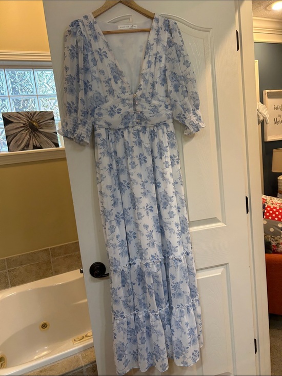 Altar'd State Dresses & Skirts - Altar'd State White Dress with Pale Blue Floral Accents